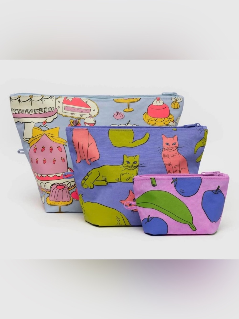 Baggu Go Pouch 3 pack in Patisserie Still Life print NWOT